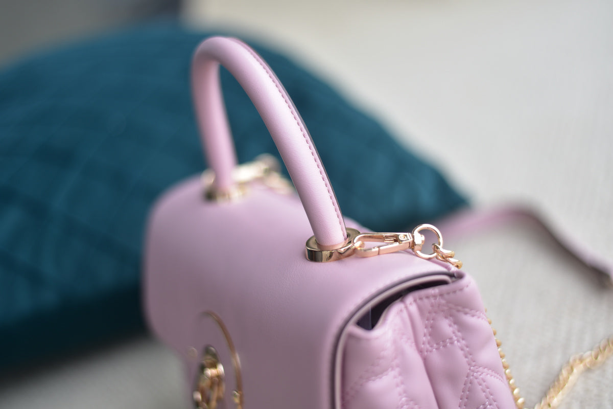 Women's premium PU leather pink hand-held diagonal women's bag