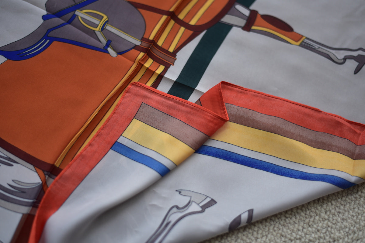 Orange horse pattern silk square scarf