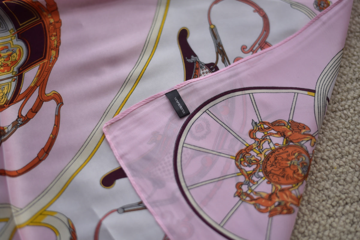 Pink carriage pattern silk square scarf