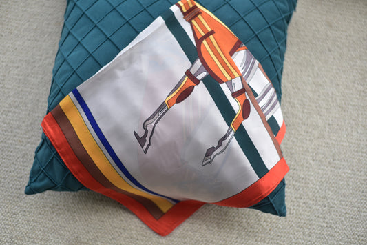 Orange horse pattern silk square scarf